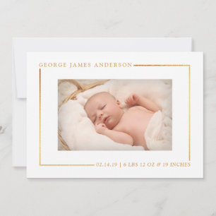 Simply Chic Gold Foil Photo Birth Announcement