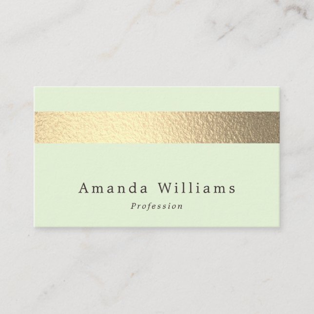 Simply Chic Gold Foil Stripe On Mint Green Business Card (Front)