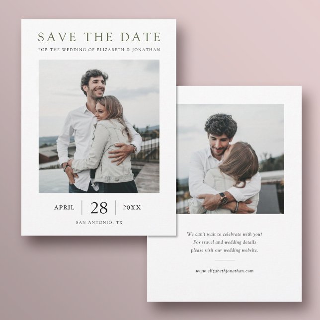 Simply Chic Green Typography Modern Multi Photo Save The Date (Creator Uploaded)