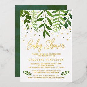 Simply Chic Greenery & Gold Baby Shower Real Foil Invitation