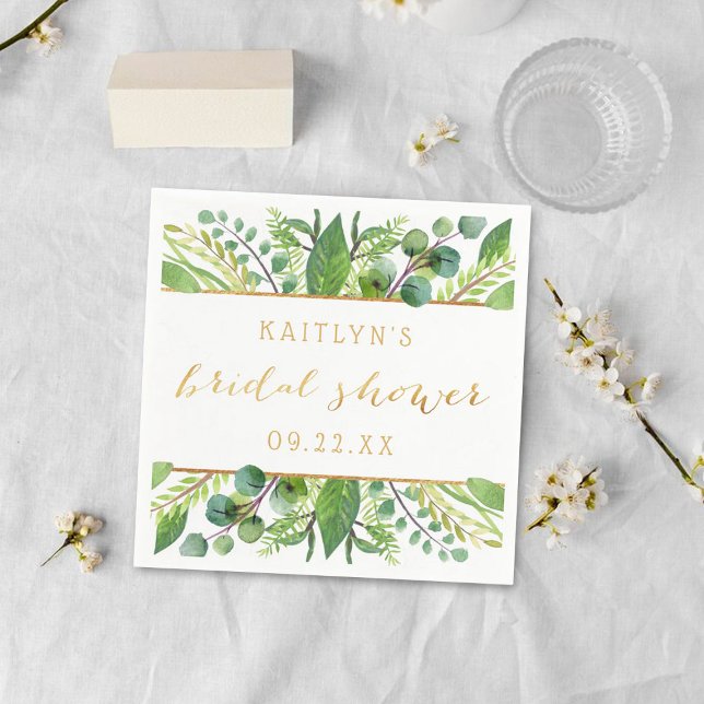 Simply Chic Greenery & Gold Bridal Shower Napkins (Creator Uploaded)
