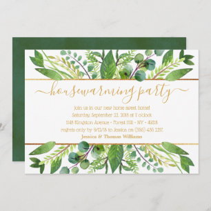 Simply Chic Greenery & Gold Housewarming Party Invitation
