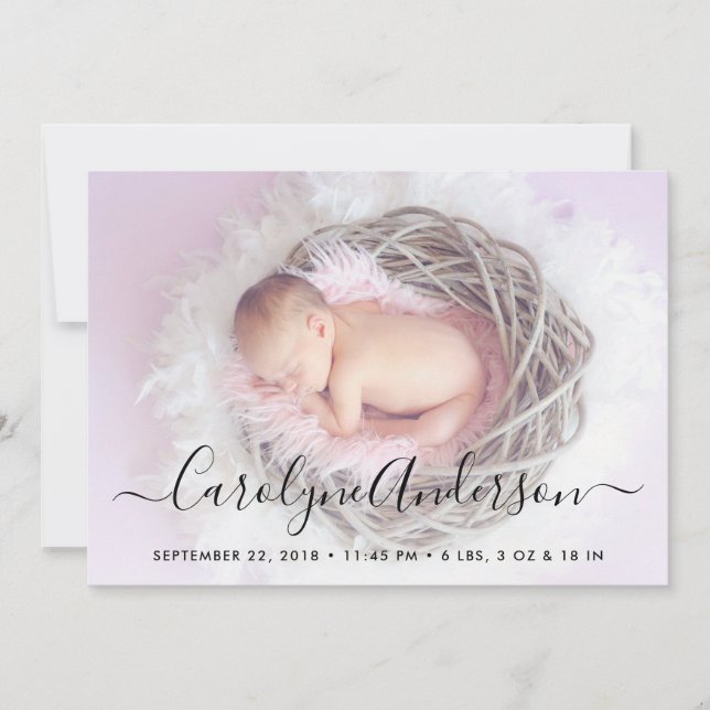 Simply Chic Lilac Polka Dots Birth Announcement (Front)