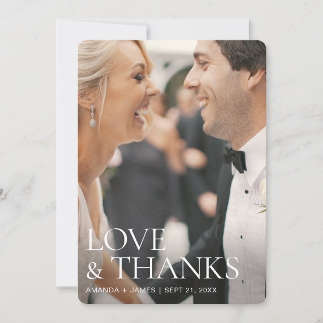 Simply Chic Modern Full Photo Wedding Thank You Card (Front)
