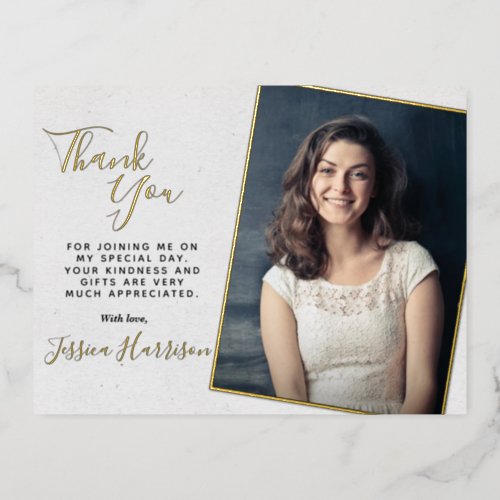 Simply Chic Photo Thank You Graduation Real Foil Invitation Postcard