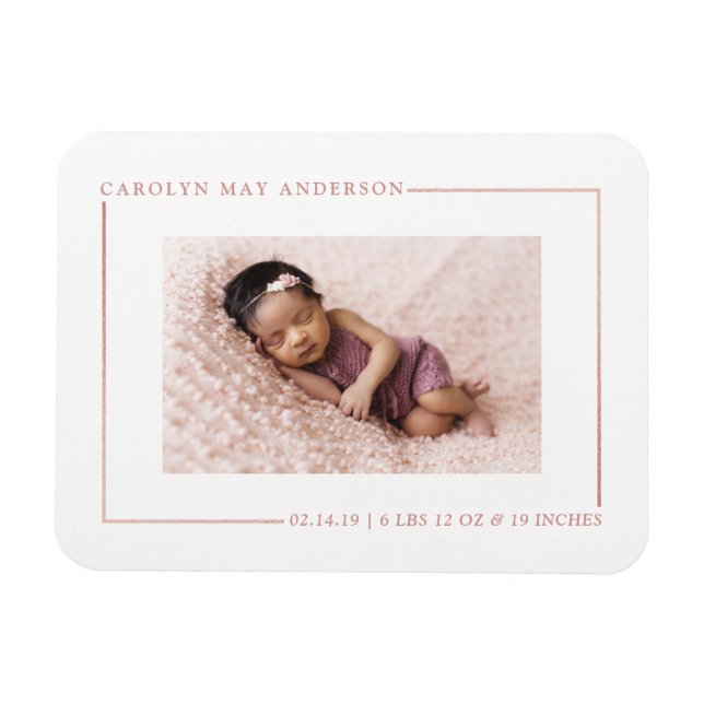 Simply Chic Rose Gold Foil Birth Announcement Magnet (Horizontal)