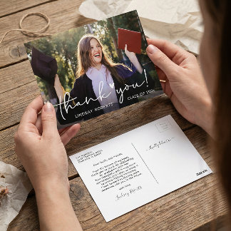Simply Chic Script Graduation Photo Thank You Postcard