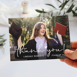 Simply Chic Script Graduation Photo Thank You Postcard