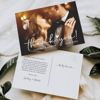 Simply Chic Script Wedding Photo Thank You Postcard by CardHunter at Zazzle