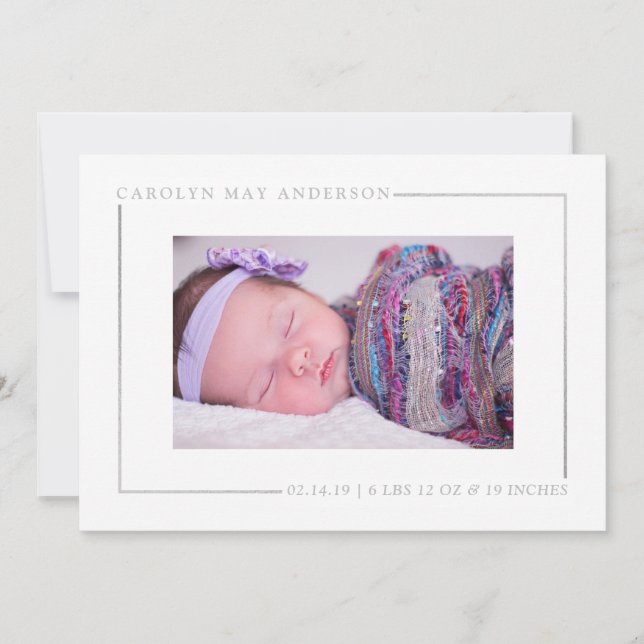 Simply Chic Silver Foil Photo Birth Announcement (Front)
