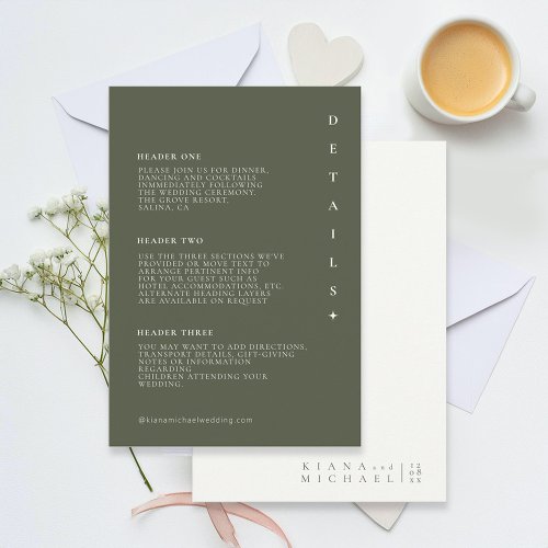 Simply Chic Wedding Details Moss Green ID1046 Enclosure Card