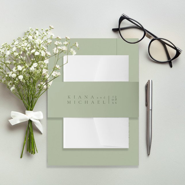 Simply Chic  Wedding Details Sage Green ID1046 Invitation Belly Band (Creator Uploaded)