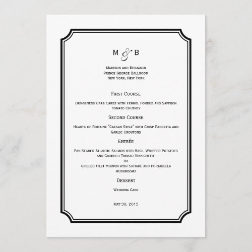 Simply Chic Wedding Menu Card