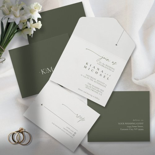 Simply Chic Wedding MossWhite ID1046 All In One Invitation