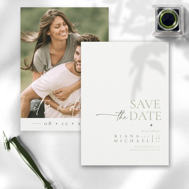 Simply Chic Wedding Photo Pearl White Vert ID1046 Save The Date (Creator Uploaded)