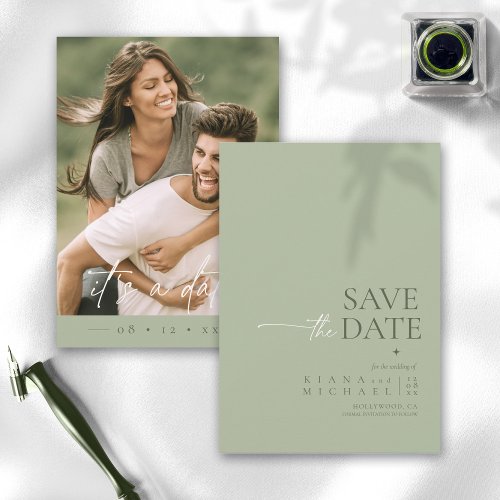 Simply Chic Wedding Photo Sage Green Vert ID1046 Save The Date