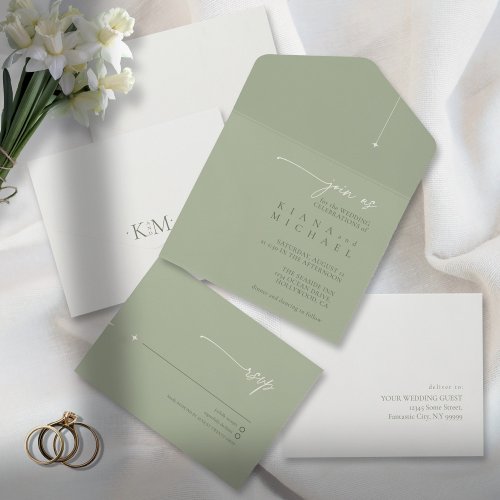 Simply Chic Wedding SagePearl ID1046 All In One Invitation