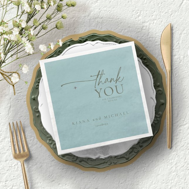 Simply Chic Wedding Thank You Dusty Teal ID1046 Paper Dinner Napkins (Creator Uploaded)