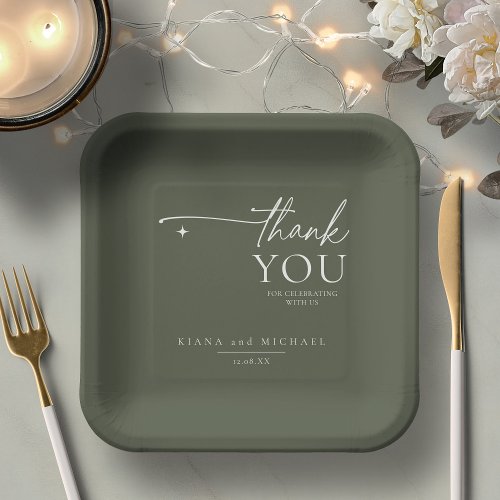 Simply Chic Wedding Thank You Moss Green ID1046 Paper Plates