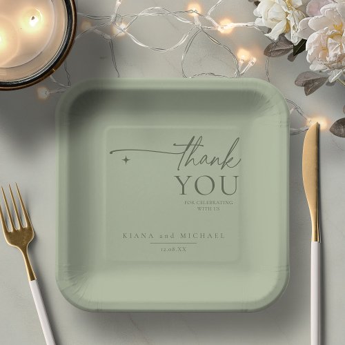 Simply Chic Wedding Thank You Sage Green ID1046 Paper Plates