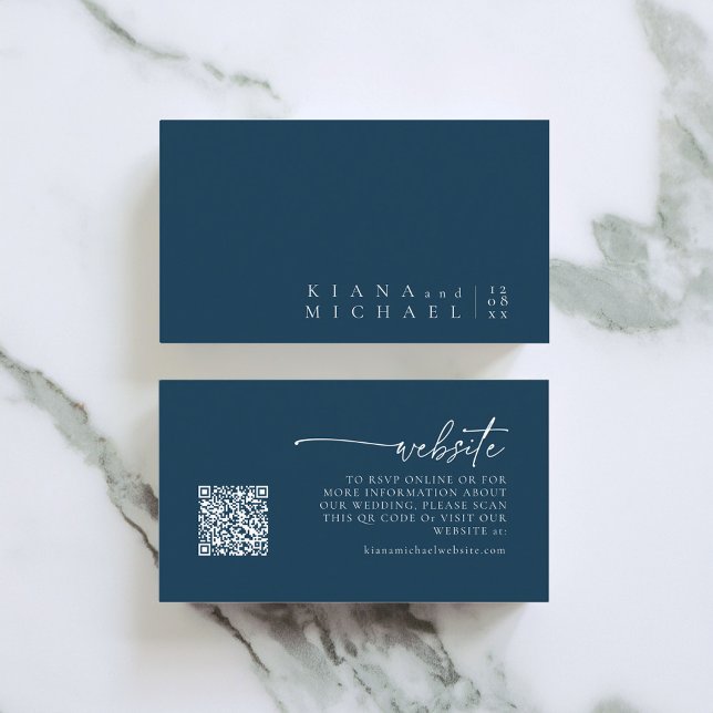 Simply Chic Wedding Website Prussian Blue ID1046 Enclosure Card (Creator Uploaded)