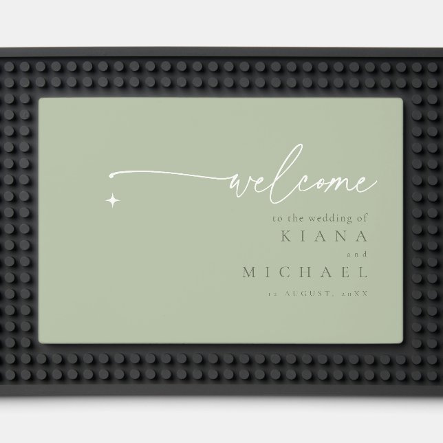 Simply Chic Wedding Welcome Sage Green ID1046 Bar Mat (Front (Close Up))