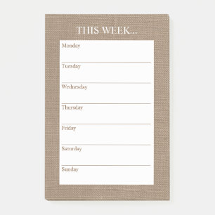 Simply Chic Weekly Planner Rustic Burlap Post-it Notes