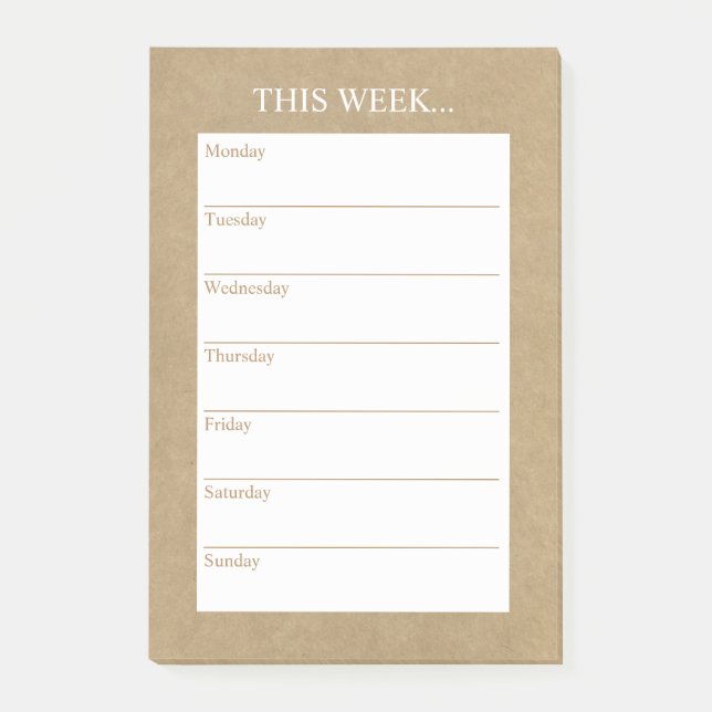 Simply Chic Weekly Planner | Rustic Kraft Post-it Notes (Front)