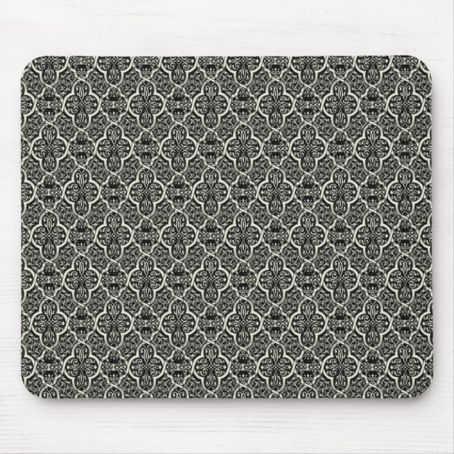 Simply Classic Damask Mousepad, Black Mouse Pad (Front)