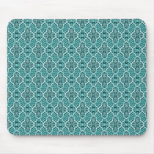 Simply Classic Damask Mousepad, Teal Mouse Pad (Front)
