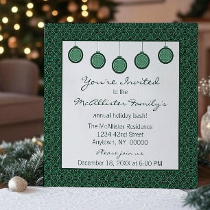 Simply Classic Damask Ornaments Christmas Green Invitation