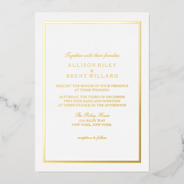 Simply Classic Gold Foil Invitation (Front)