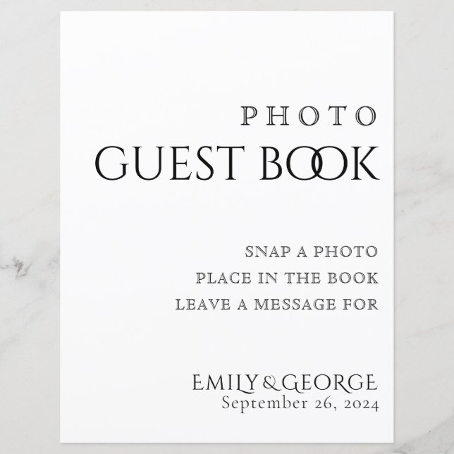 Simply Classic Photo Guest Book Wedding Sign (Front)