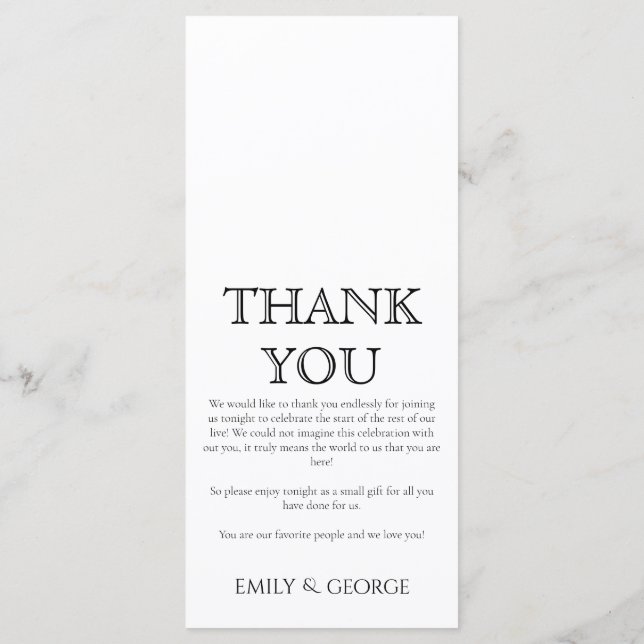 Simply Classic Wedding Menu & Thank You Card (Back)
