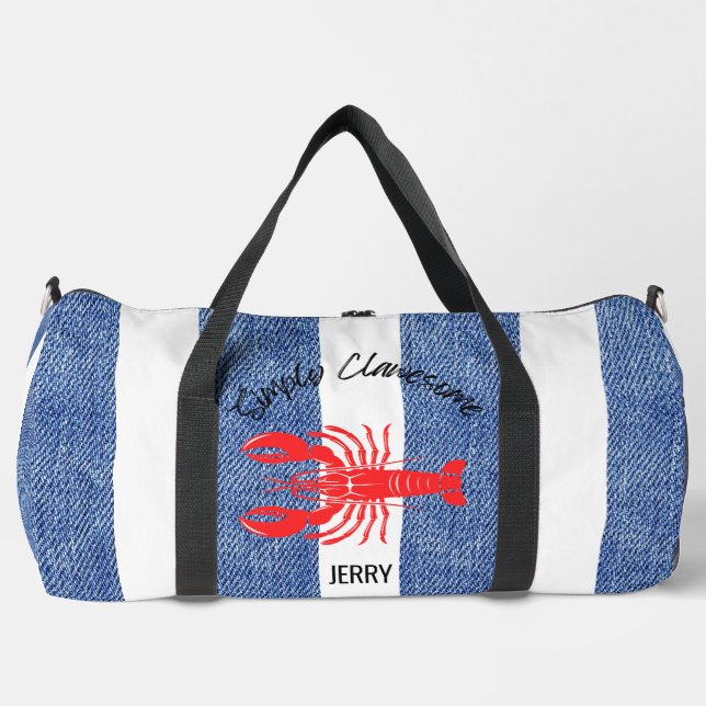 "Simply Clawesome" Striped Nautical Name Design Duffle Bag (Front)