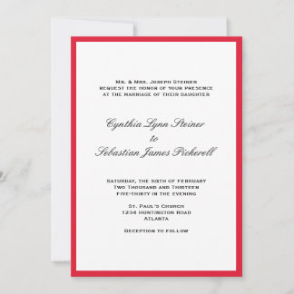Simply color border red black wedding invitation