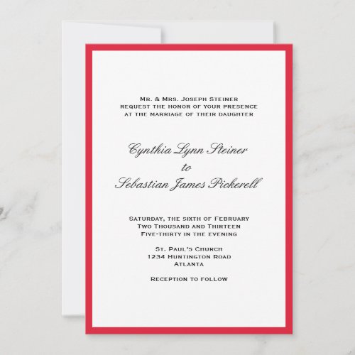 Simply color border red black wedding invitation
