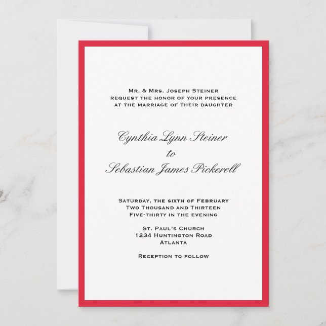 Simply color border red black wedding invitation (Front)