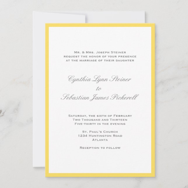 Simply color border yellow gray wedding invitation (Front)