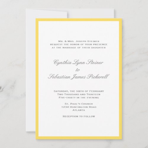 Simply color border yellow gray wedding invitation