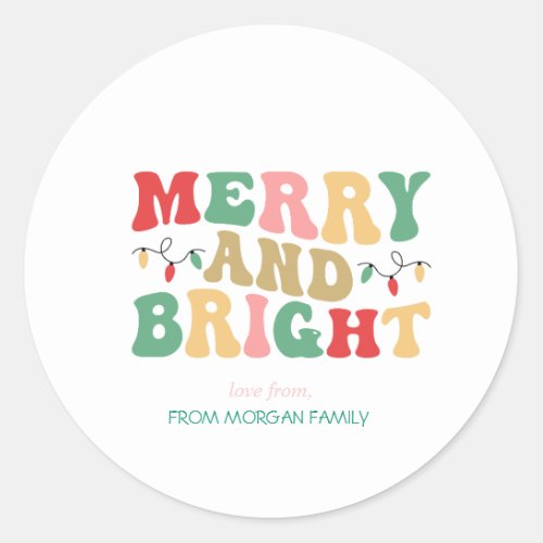 Simply Colorful Merry And Bright String Lights Classic Round Sticker
