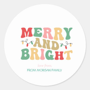Simply Colorful Merry And Bright String Lights Classic Round Sticker