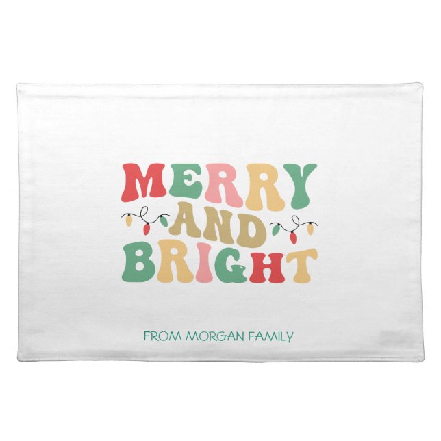 Simply Colorful Merry And Bright String Lights Cloth Placemat (Front)