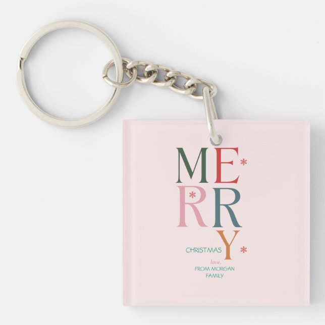 Simply Colorful Merry Christmas Pink Keychain (Front)