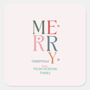 Simply Colorful Merry Christmas Pink Square Sticker