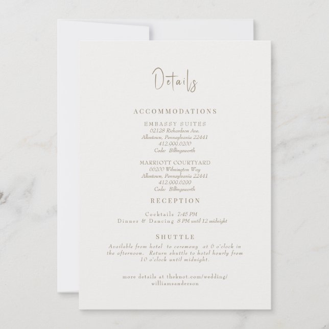 Simply Cream Wedding Details Enclosure Invitation (Front)