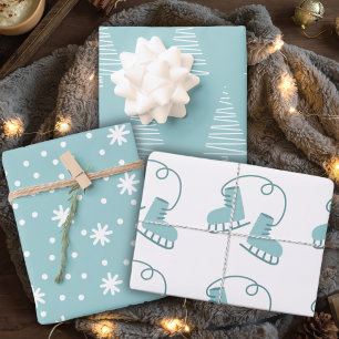Simply Cute Blue Green Christmas Holiday Wrapping Paper Sheets