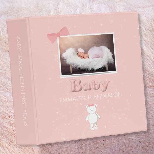 Simply Cute Pink Bow Baby Girl Scrapbook Album 3 Ring Binder (Creator Uploaded)
