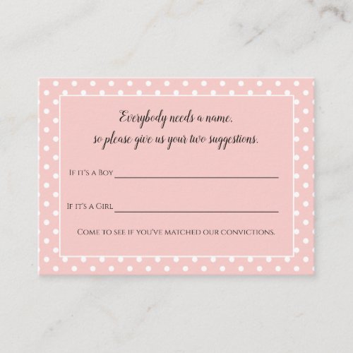 Simply Cute Pink Bow Baby Name Suggestion Game Enclosure Card