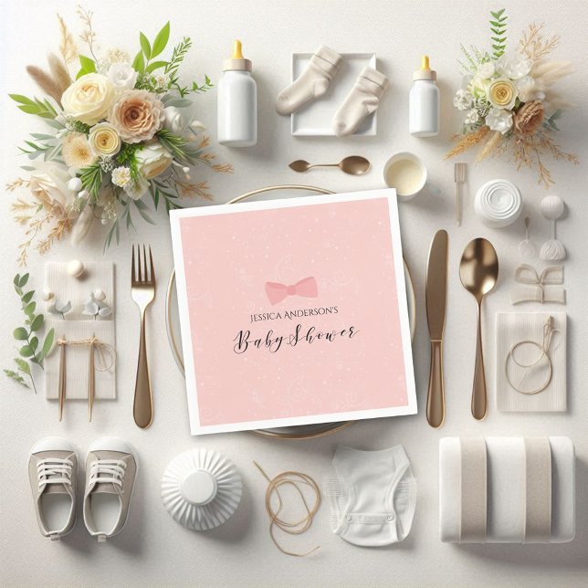 Simply Cute Pink Bow Baby Shower Napkins (Creator Uploaded)